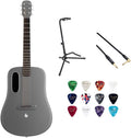 LAVA ME 4 Carbon 38' with Airflow Bag Space Grey w/Rok-It Tripod Guitar Stand, Kopul PREM Performance Series Right Angle Cable and Celluloid Guitar Picks Shape Medium 12-Pack Bundle