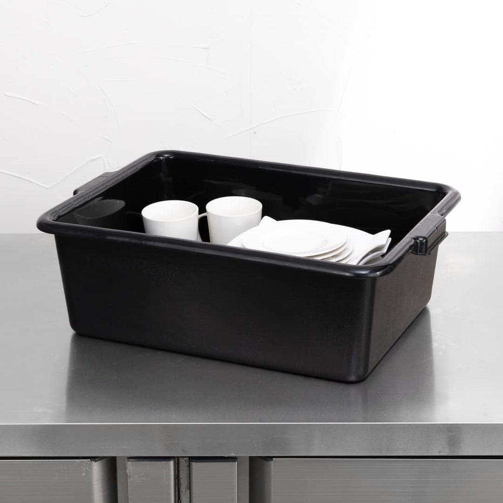 Restaurantware TUBS ONLY: RW Clean 22 Inch x 15.7 Inch Bus Tubs 12 Deep Bus Boxes - Lid Sold Separately With Handles Black Plastic Restaurant Tubs Heavy-Duty For Kitchen Organization