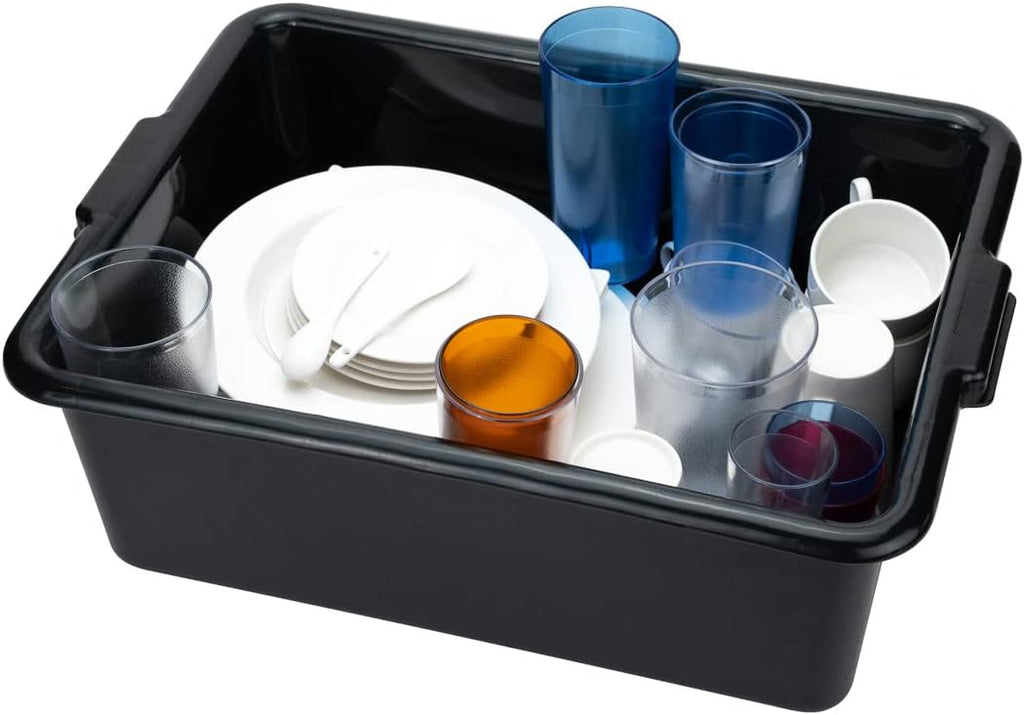 Restaurantware TUBS ONLY: RW Clean 22 Inch x 15.7 Inch Bus Tubs 12 Deep Bus Boxes - Lid Sold Separately With Handles Black Plastic Restaurant Tubs Heavy-Duty For Kitchen Organization