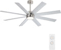 WINGBO 60' Large DC Ceiling Fans with Lights and Remote, 3 Downrods, 8 Plywood Blades, 6-Speeds Reversible DC Motor, 3CCT, Indoor Ceiling Fan for Bedroom Living Room Patio, Brushed Nickel and Silver