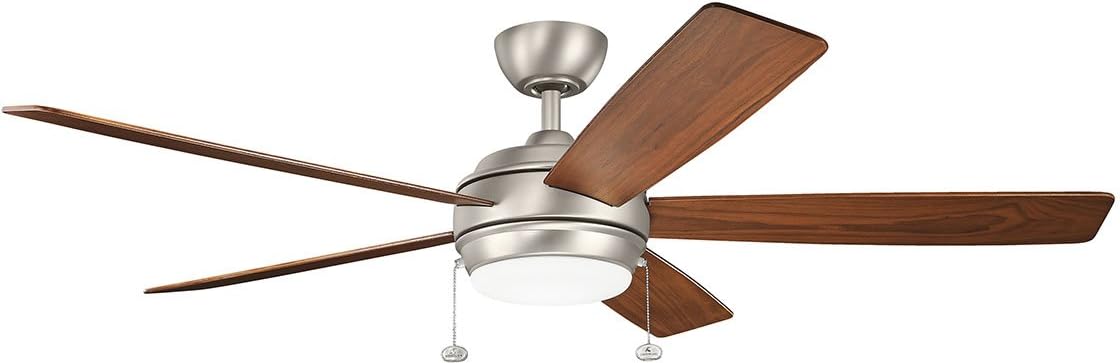 KICHLER 330180NI Protruding Mount, 5 SILVER/WALNUT Blades Ceiling fan with 71 watts light, Brushed Nickel