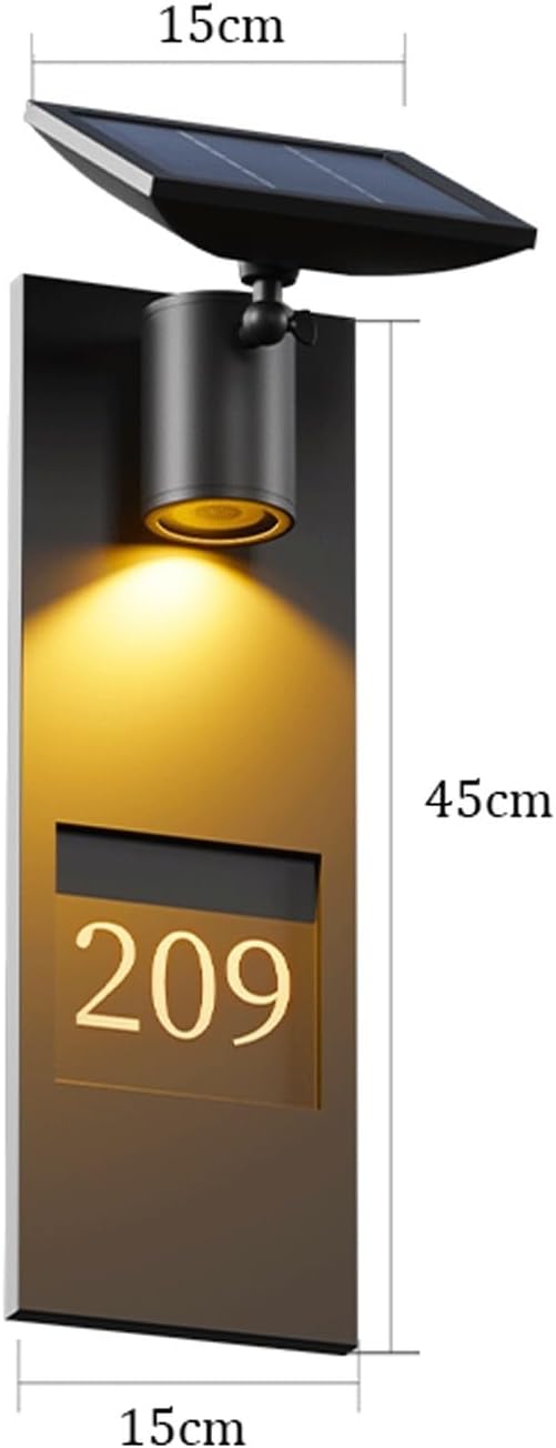Solar Address Outdoor Wall Light Stainless Steel Exterior Wall Lamp House Number Wall Lantern Dusk to Dawn Waterproof LED Porch Light for Villa Garden Patio Porch Entryway Cottage