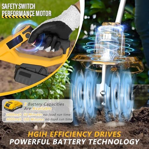 20V Electric Tiller,270 RPM Cordless Soil Tiller Cultivator,22cm Wide & 18cm Deep Garden Rototiller,w/48 Steel Tines,for Courtyard Corner Flower Nursery 4000mAh
