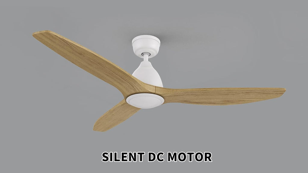 SMAAIR 52 Inch Ceiling Fan No Light with Remote, Solid Wood White Ceiling Fan without Light, 10 Speed, Quiet DC Motor, Indoor Modern 3 Blade Ceiling Fan for Indoor Bedroom Living Room