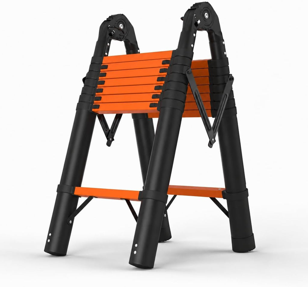SINMEIRUN Telescoping Ladder, 8 Step, ANSI Certified, Type IA Heavy Duty, 330lbs Max Capacity, Aluminum Extension Ladder for Home, Roof, RV; Orange