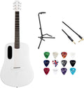 LAVA ME 4 Carbon 38' with Airflow Bag White Bundle with Rok-It Tripod Guitar Stand, Kopul PREM Performance Series Right Angle Cable and Celluloid Guitar Picks Shape Medium 12-Pack