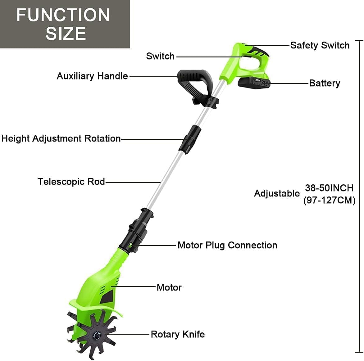 LXXW Electric Tiller Electric Garden Rotavator, Garden Tiller 20V Cordless, Power Weeder/Cultivator,Working Depth 25cm Electric Cultivator