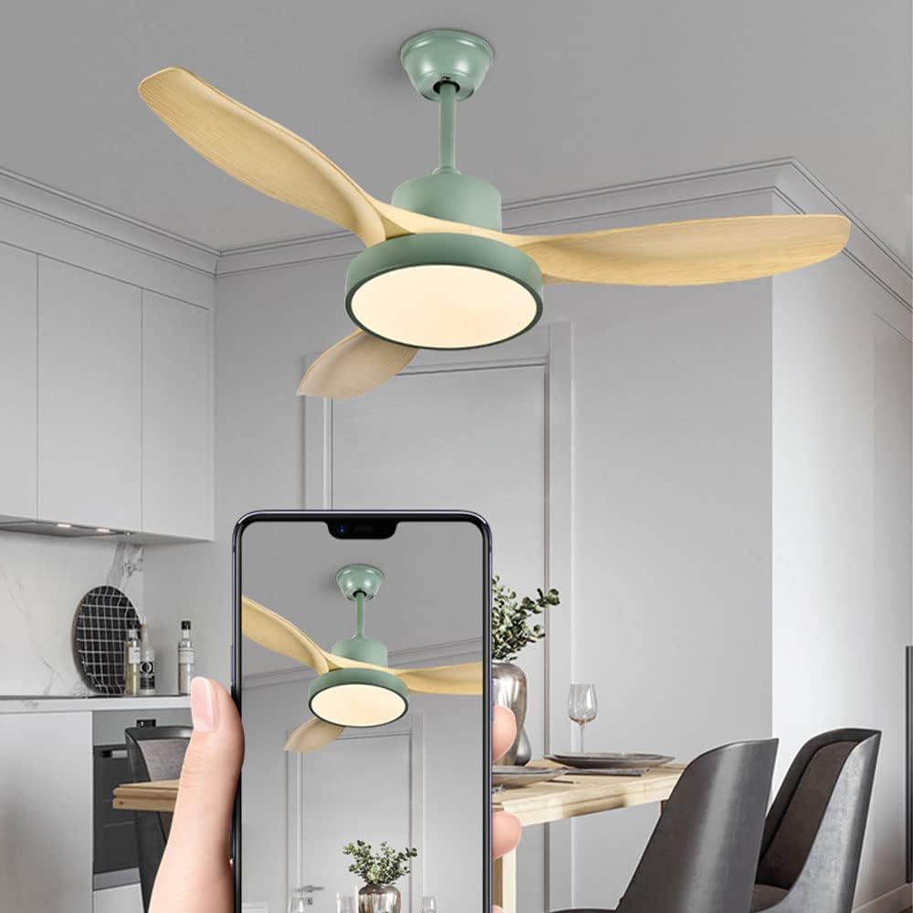 Modern Wood Ceiling Fan with Lights with Remote Indoor Smart Ceiling Fan LED 3 Color Bedroom Ceiling Fan 3-Blade 42 Inch Mute Ceiling Fan with Lights Outdoor Ceiling Fans for Patios