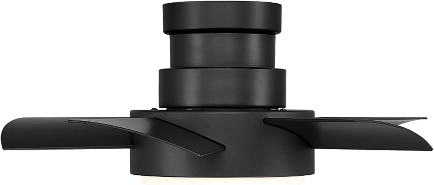 Vox 26 in Smart Indoor and Outdoor Smart Flush Mount Ceiling Fan in Matte Black with Remote Control 2700K