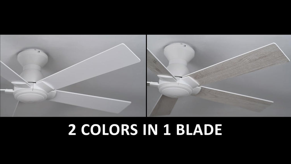 Carro 52 Inch Flush Mount Ceiling Fan without Lights, White Ceiling Fan with Remote Low Profile, 10-Speed Reversible DC Motor, 5 Dual Finish Blades, Indoor for Bedroom