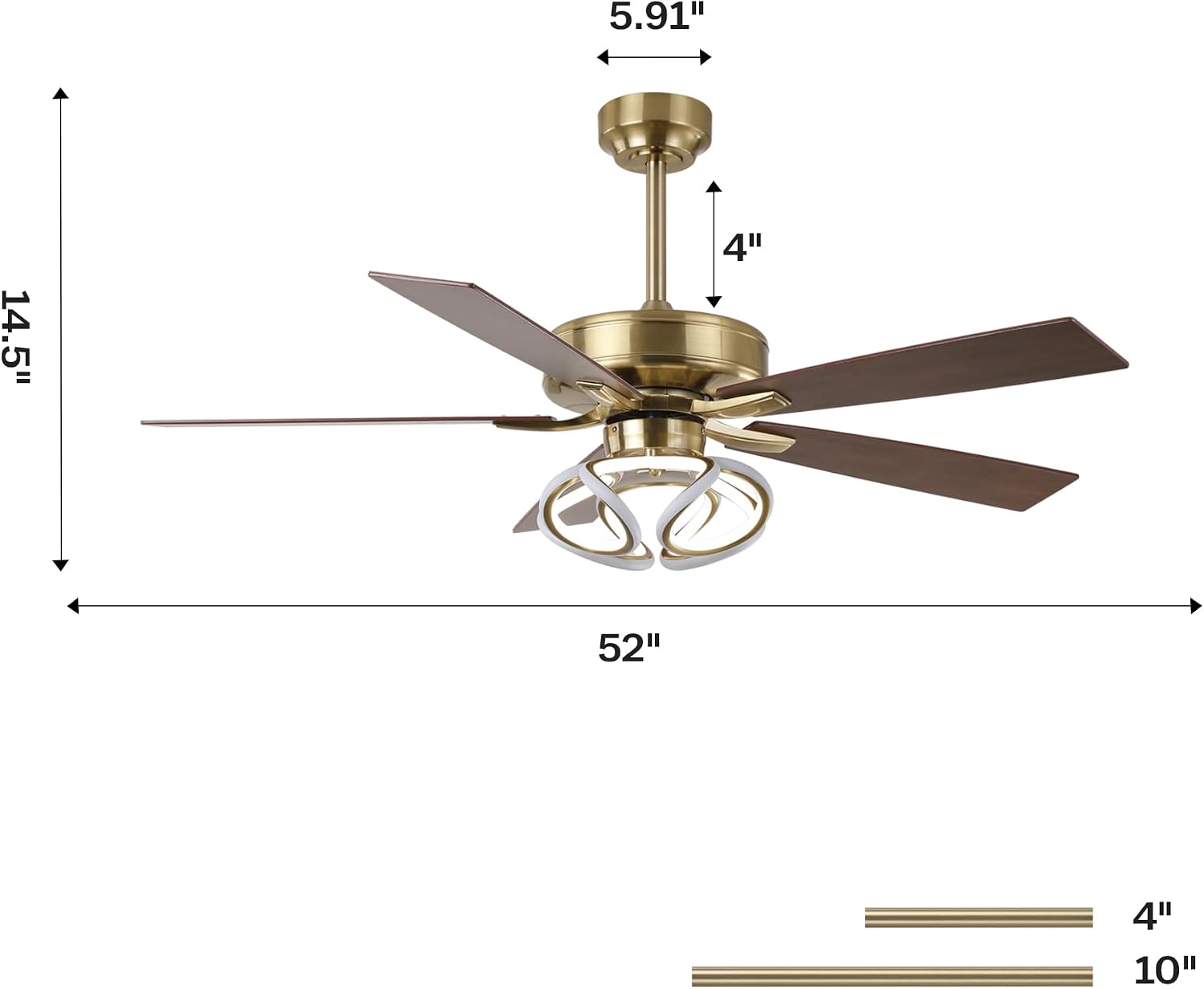 52 Inch Gold Ceiling Fan with Lights and Remote/APP, RGB Color Changing LED Ceiling Fan, Modern White & Gold Ceiling Fan for Living Room Bedroom, 3CCT, 6 Speeds, Indoor Luxury Ceiling Fan