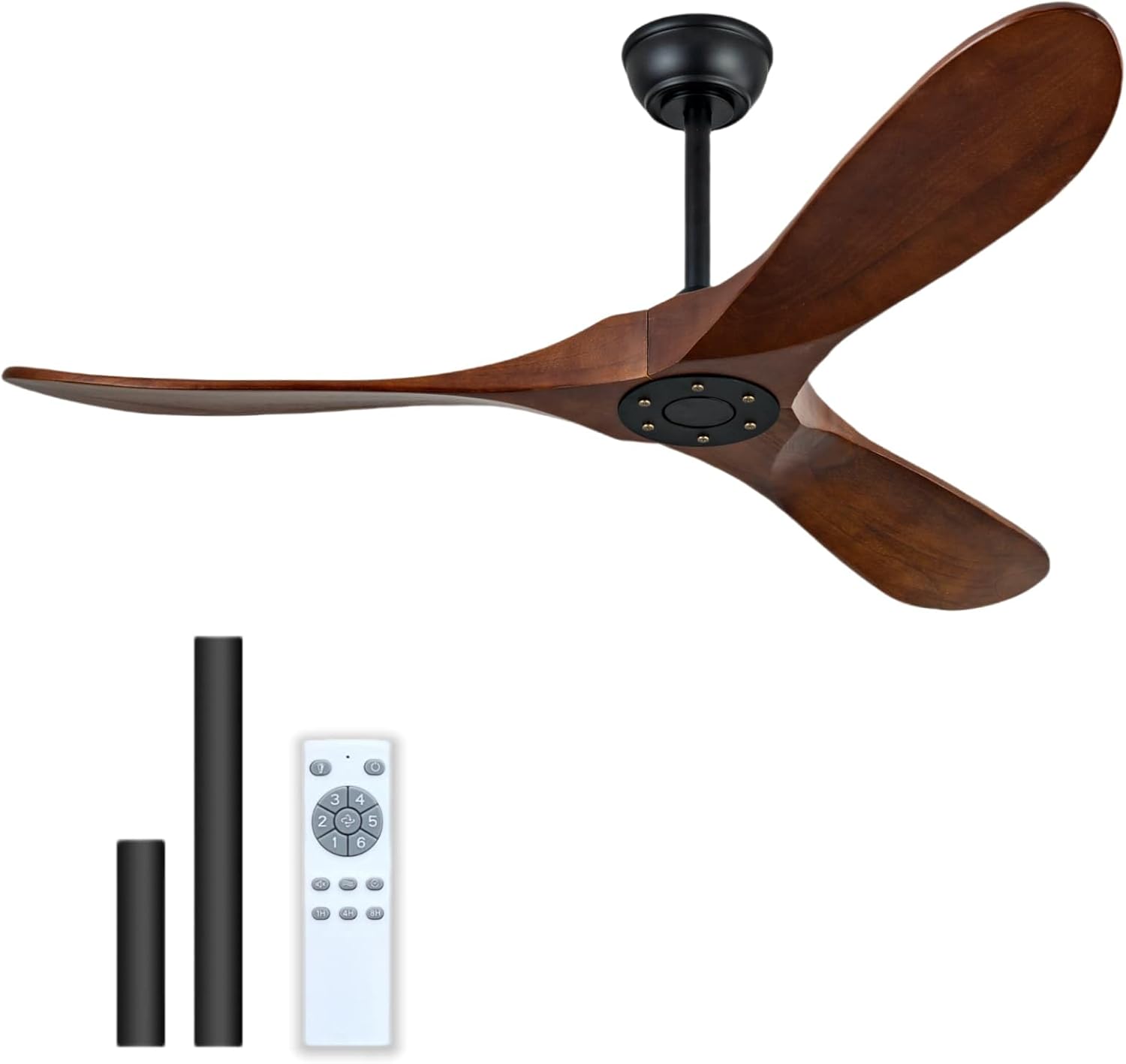 60 inch modern style ceiling fan with remote control, unlit outdoor large ceiling fan, silent dc motor for large living room, dining room, porch, farmhouse(Dark Walnut, 60 inch)