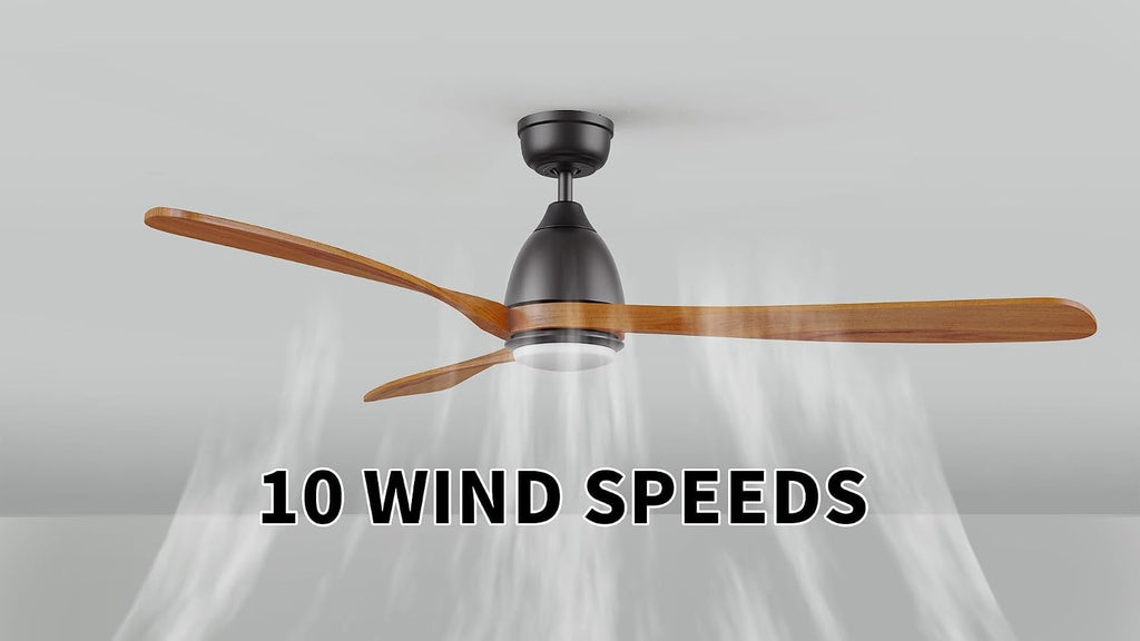 SMAAIR 60 Inch Ceiling Fans with Lights and Remote, Solid Wood Black Sambuca Modern Ceiling Fan with Lights, 10 Speed, Quiet DC Motor, Indoor 3 Blade Ceiling Fan for Indoor Bedroom Living Room
