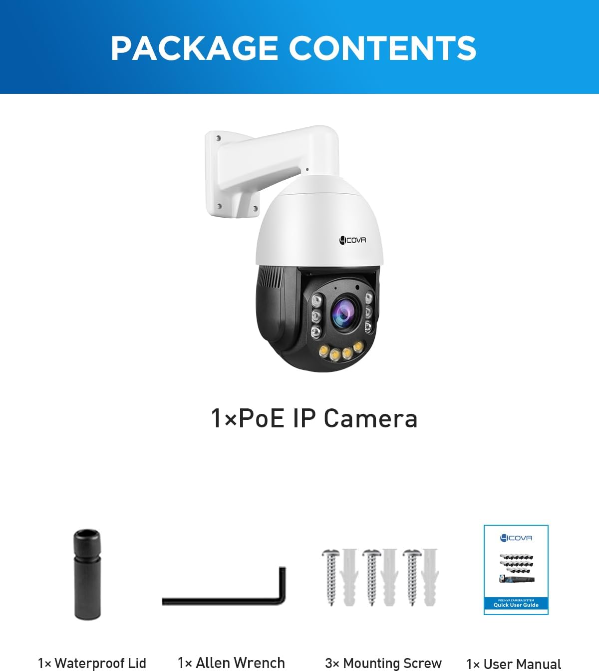 4COVR 8MP Outdoor PTZ Camera IP67, 20x Optical Zoom, Human Vehicle Detection Activate Spotlights & Color Night, PoE Speed Dome Security Camera, Auto Cruising & Human Tracking, 2 Way Talk, LY-608IC20