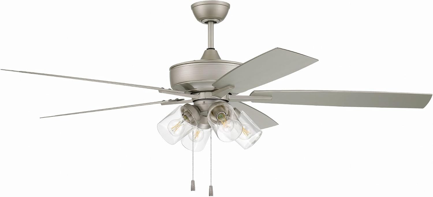 Craftmade 60' Outdoor Super Pro 104 Ceiling Fan, Painted Nickel Finish, Outdoor Rated, 5 ABS Blades & LED Light Kit Included - OS104PN5