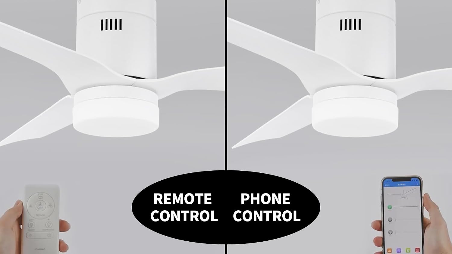 Carro 48' Flush Mount Black Ceiling Fan With 10 Speeds & 3 Colors Dimmable Light, Remote Control DC Low Profile Smart Ceiling Fan With Lights Compatible With Alexa, Siri & Google Home,White