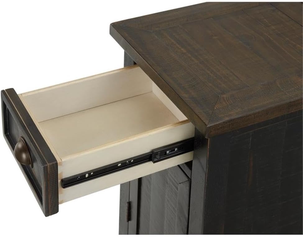 Martin Svensson Home Monterey Chairside Table - Black with Brown Top - Coastal Multi-Use Table with Charging Station and Drawer for Bedroom or Living Room