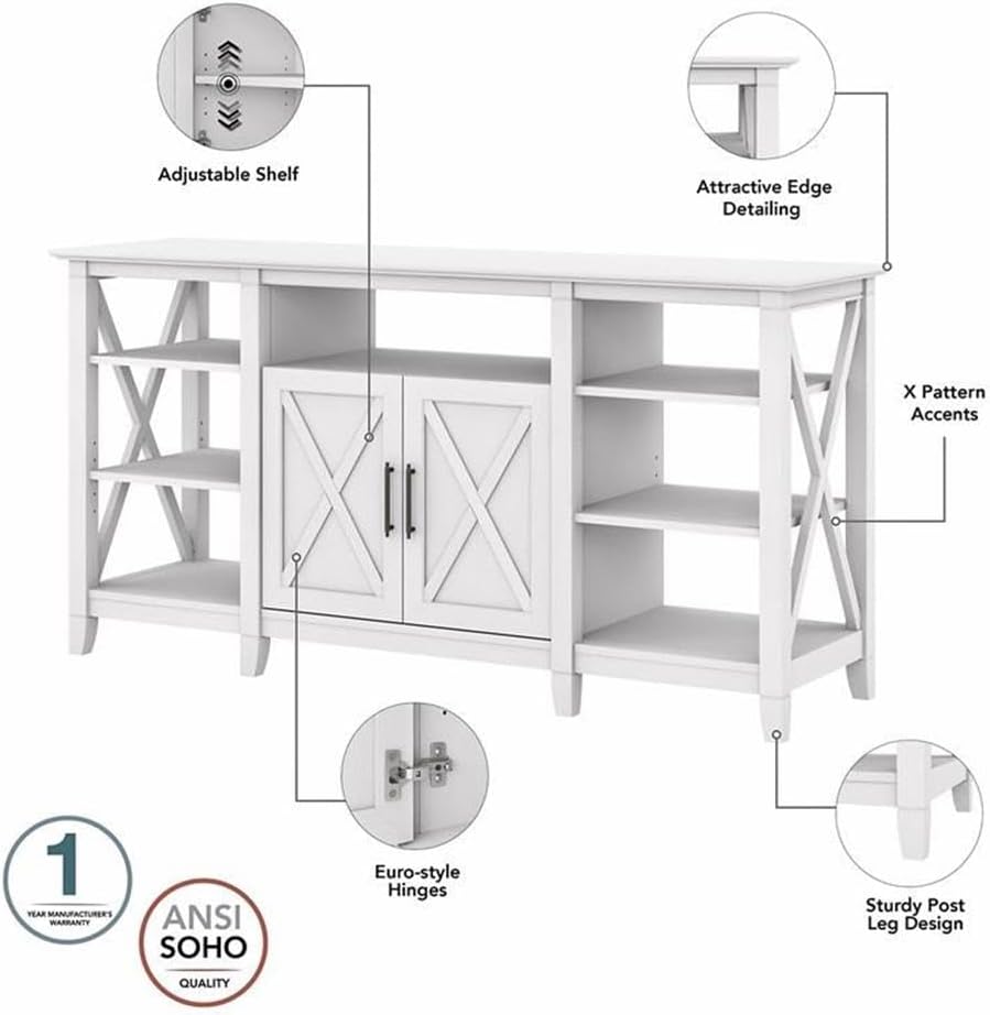 Bush Home Key West Tall TV Stand with Coffee Table and Set of 2 End Tables in Pure White Oak