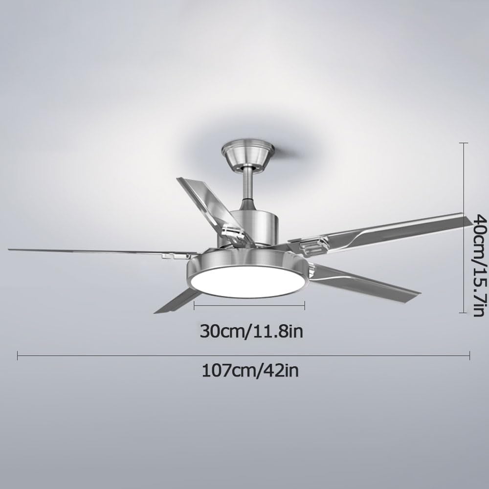 42 Inch Modern Ceiling Fan with Lights Frequency Conversion Remote Ceiling Fan Light 6 Speed 3 Color Bedroom Ceiling Fan Outdoor Ceiling Fans for Patios with Light