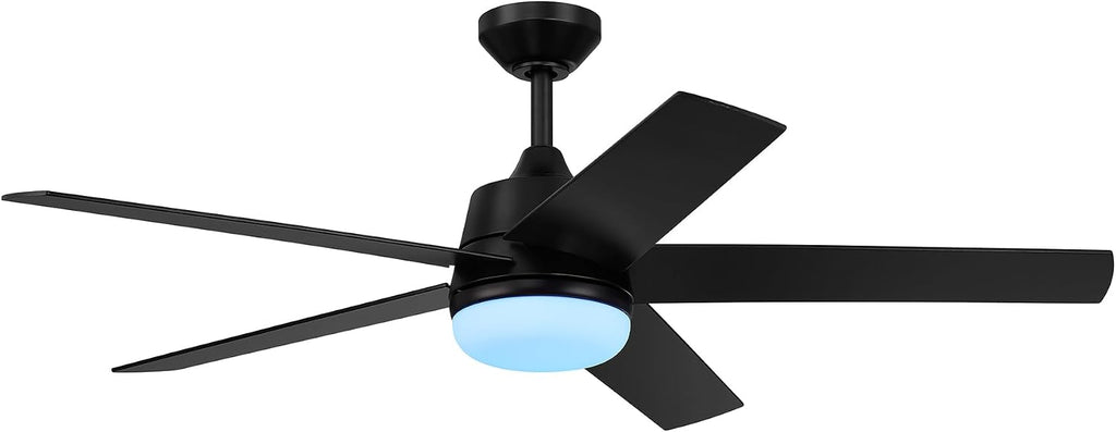 DESIGNERS FOUNTAIN Astrea Smart Ceiling Fan with Lights, 52 Inch LED Light Indoor Outdoor 5-Blade Fan, Remote Control, RGB, Matte Black, FS-ATR52RGB-MB