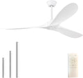 60'' Ceiling Fan No Light with Remote Control,Outdoor Ceiling Fan with DC Reversible and Silent Motor,3 Plastic Blades,Modern White Fan for Patios,Living Room,Bedroom
