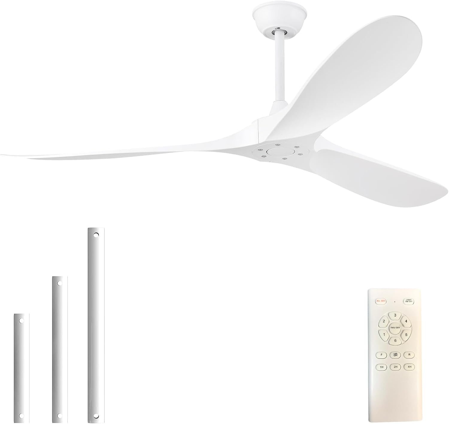 60'' Ceiling Fan No Light with Remote Control,Outdoor Ceiling Fan with DC Reversible and Silent Motor,3 Plastic Blades,Modern White Fan for Patios,Living Room,Bedroom