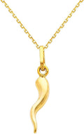 14k REAL Yellow Gold Cornicello Italian Horn Pendant with 0.9mm Cable Chain Necklace
