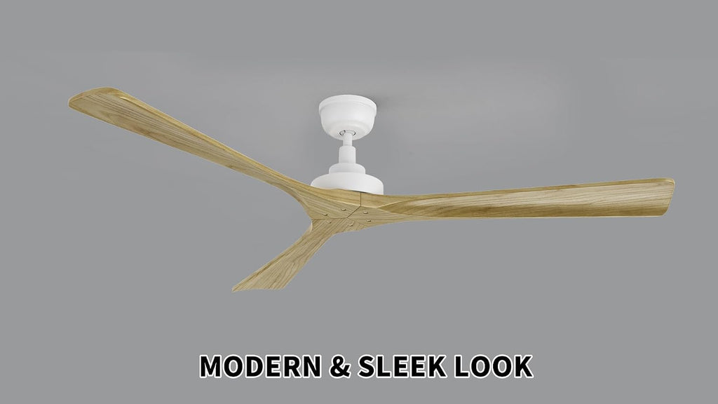 SMAAIR Ceiling Fans No Light and Remote for Bedroom, 60' Low Profile Modern Ceiling Fan without Light, Solid Wood, 10 Speed, 3 Blades, Dimmable, DC Motor, Indoor Use,Wooden/White