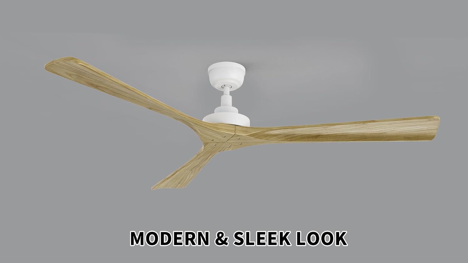 SMAAIR Ceiling Fans No Light and Remote for Bedroom, 60' Low Profile Modern Ceiling Fan without Light, Solid Wood, 10 Speed, 3 Blades, Dimmable, DC Motor, Indoor Use,Wooden/White