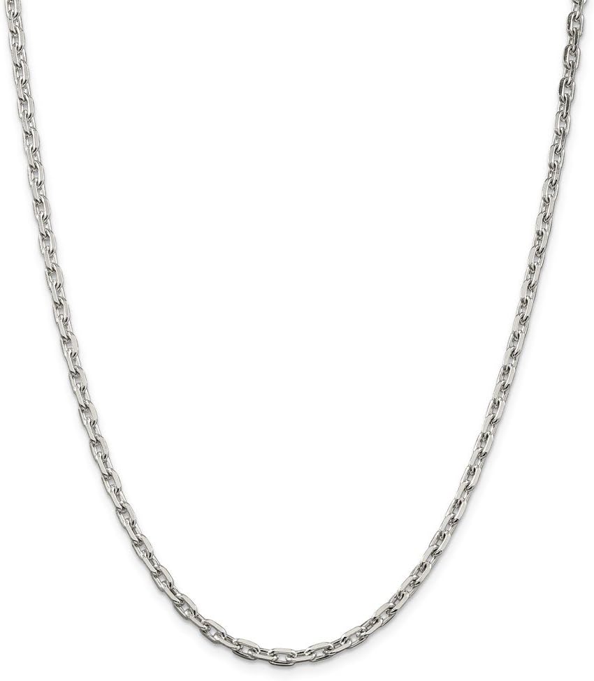 Solid 925 Sterling Silver 3.95mm Beveled Oval Cable Chain Necklace - with Secure Lobster Lock Clasp