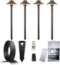 Gardenreet Brass Landscape Lighting Kit (4 Pack LED Path Lights) with 75W Low Voltage Transformer and 100 Feet Cable and 20 Pack Wire Connectors for Outdoor Garden Patio Walkway