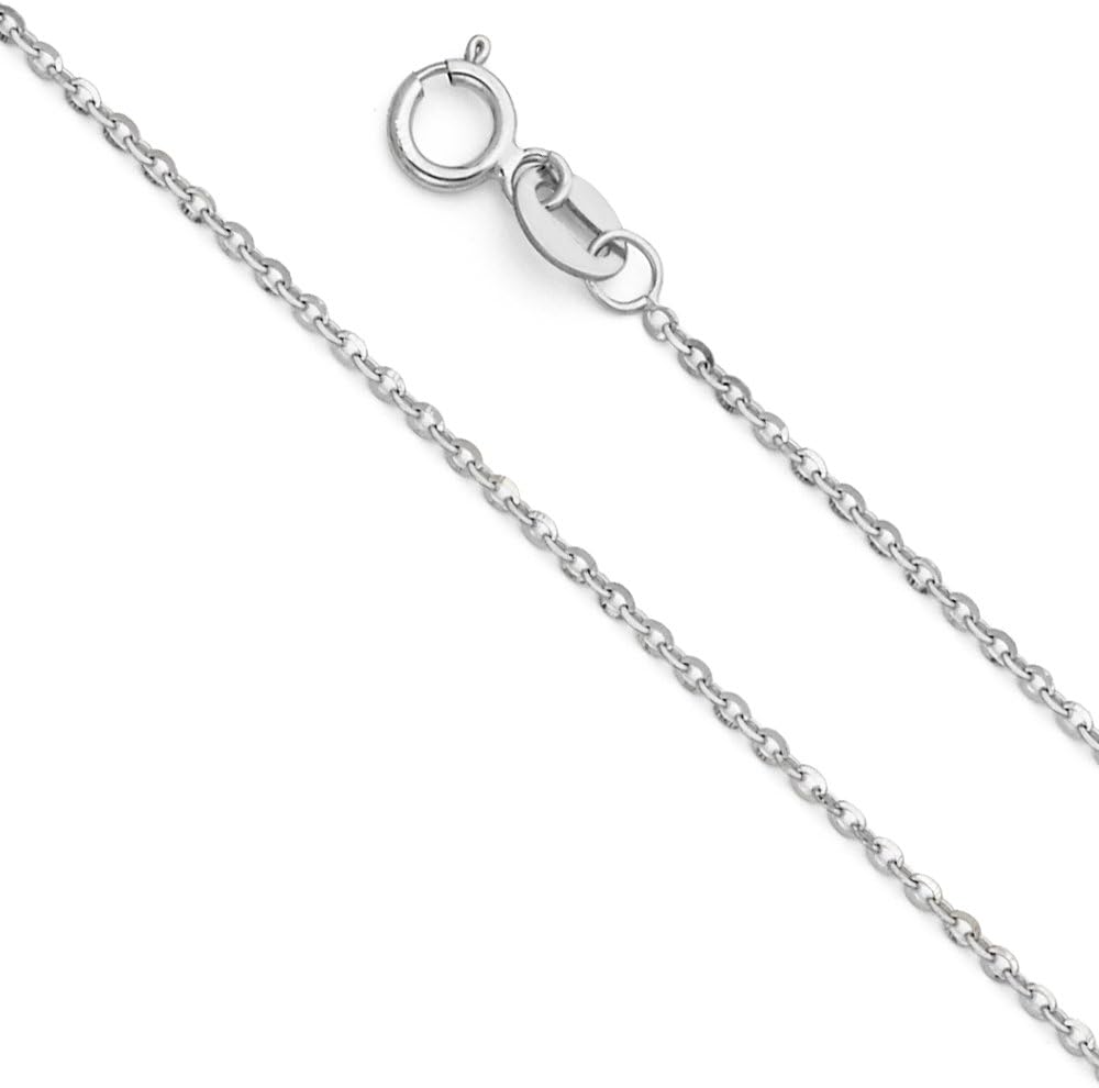 14k REAL Yellow/White Gold Solid 1.5mm, 1.2mm Side Diamond Cut Rolo Cable Chain Necklace with Lobster Claw Clasp