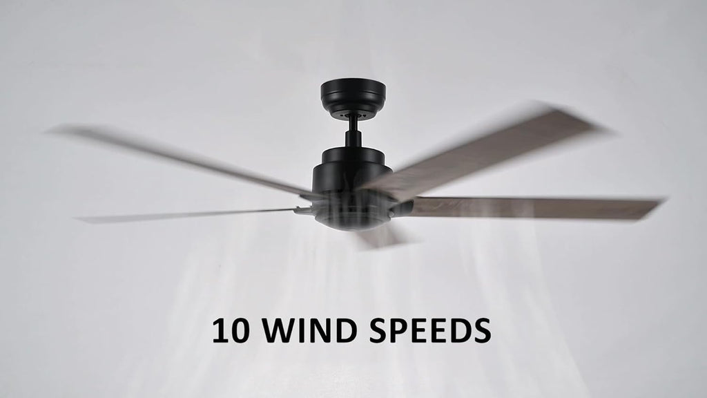 Carro 60 Inch Ceiling Fan without Lights, Black Ceiling Fan with Remote Low Profile, 10-Speed Reversible DC Motor, 5 Dual Finish Blades, Indoor, for Bedroom