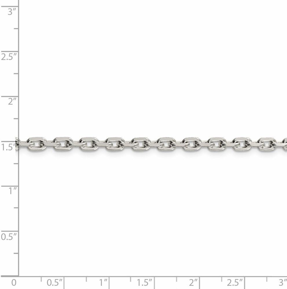 Solid 925 Sterling Silver 3.95mm Beveled Oval Cable Chain Necklace - with Secure Lobster Lock Clasp