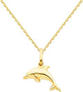 The World Jewelry Center 14k Yellow Gold Dolphin Pendant with 0.9mm Cable Chain Necklace