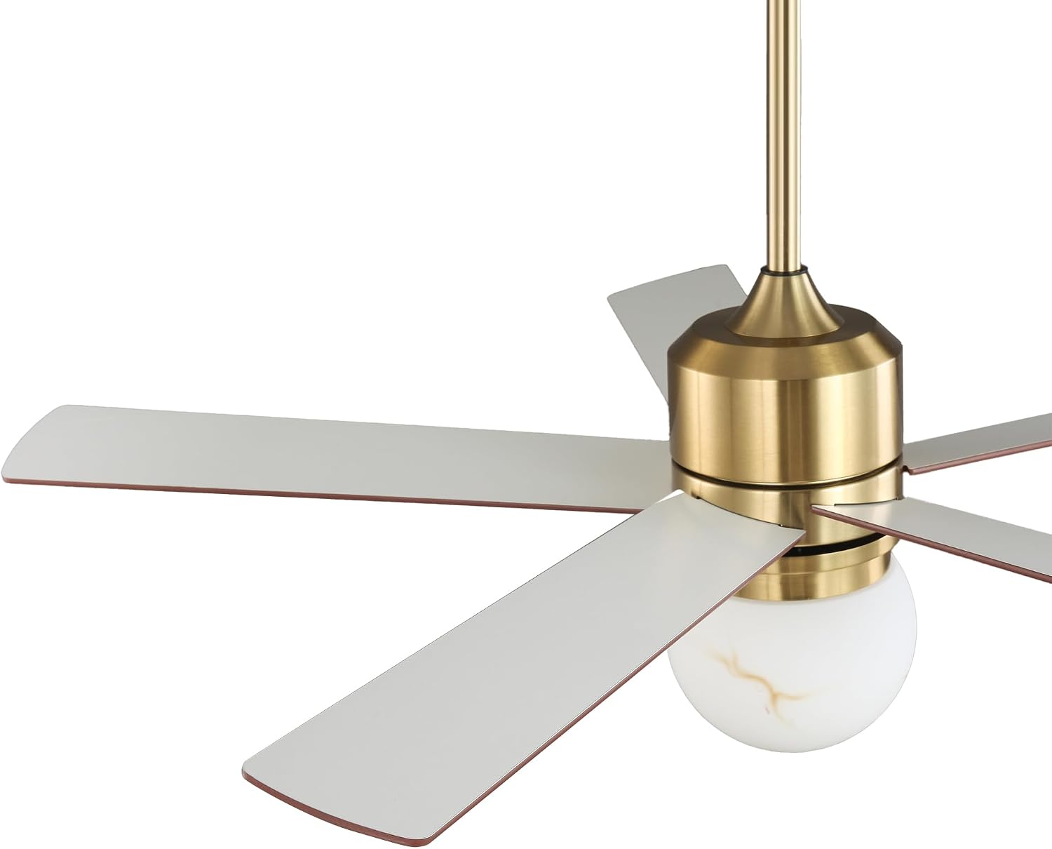 52' Gold Ceiling Fan with Light and Remote, Modern Brushed Gold Indoor Ceiling Fan, Reversible DC Motor, Dimmable LED 3 Color Temp 3000K/4000K/5000K, Dual-Finish White/Walnut Blades