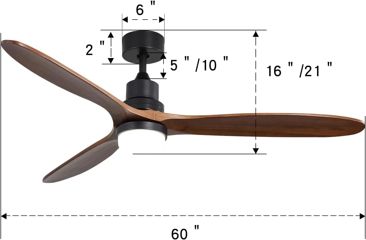 Sofucor 60 Inch Ceiling Fan with Light and Remote - 3 Solid Wood Blades, Quiet DC Motor, 6 Speeds 7000CFM, Dimmable Tri-Color LED with Memory, Timer & Reversible for Living Room, ETL, Walnut Wood