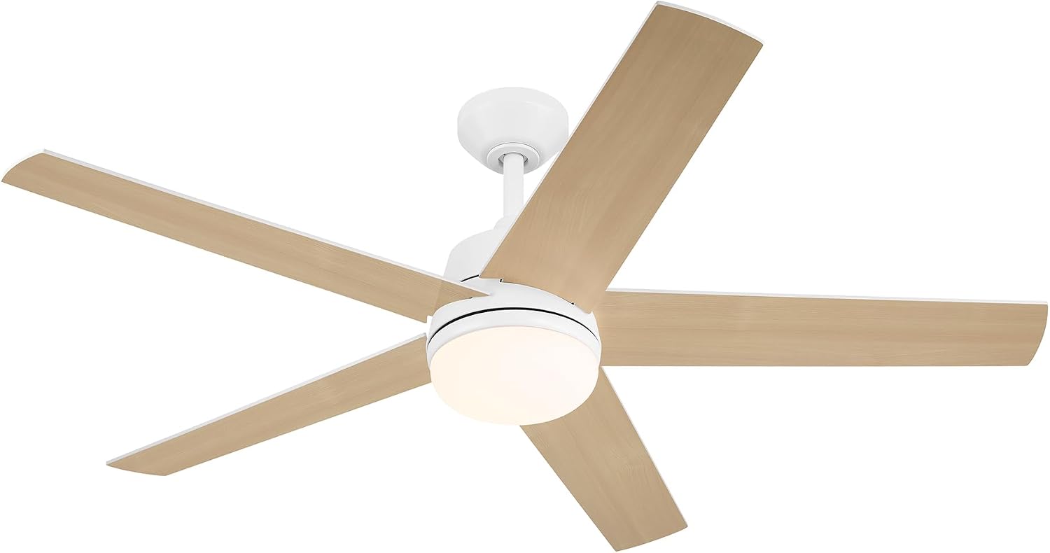 DESIGNERS FOUNTAIN Astrea Smart Ceiling Fan with Lights, 52 Inch LED Light Indoor Outdoor 5-Blade Fan, Remote Control, RGB, Matte White, FS-ATR52RGB-MW