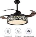 42in Retractable Ceiling Fan with Remote and Lights Black, Modern Silent Chandelier Fans Lighting with 3 Light Colors 3 Speed for Dining/Living Room Hotel