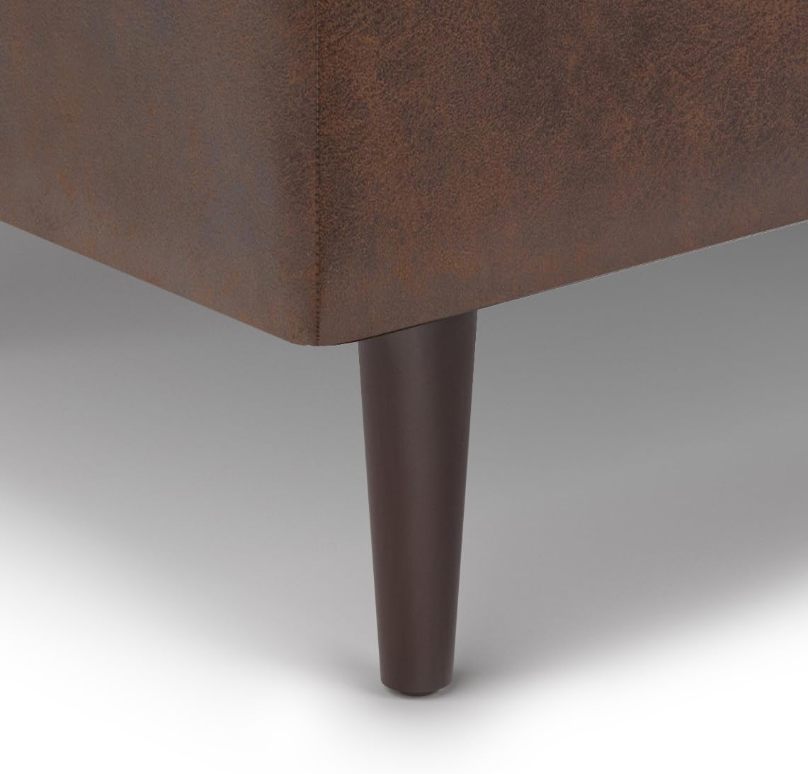 SIMPLIHOME Shay Coffee Table Storage Ottoman - 34 inch Wide Upholstered Vegan Leather Small Rectangle Ottoman in Distressed Chestnut Brown, Mid-Century Modern Tufted Ottoman for Entryway with Lift Top