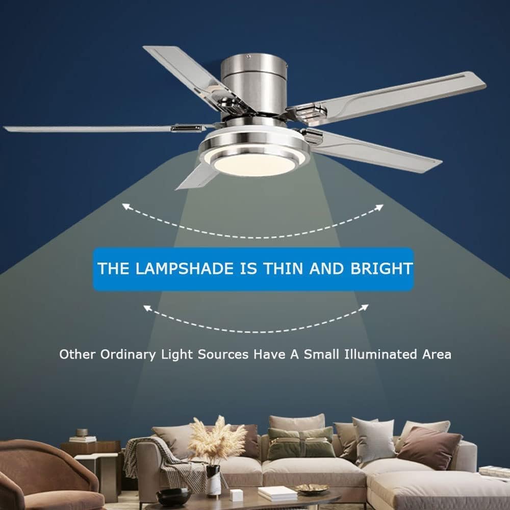 Modern Large Stainless Steel Ceiling-Mounted Fan Light Indoor Lighting Low Profile 42 Inch Ceiling Fan Lamp 6-Speed Dimmable Outdoor Ceiling Fans for Restaurant Living Room Patios
