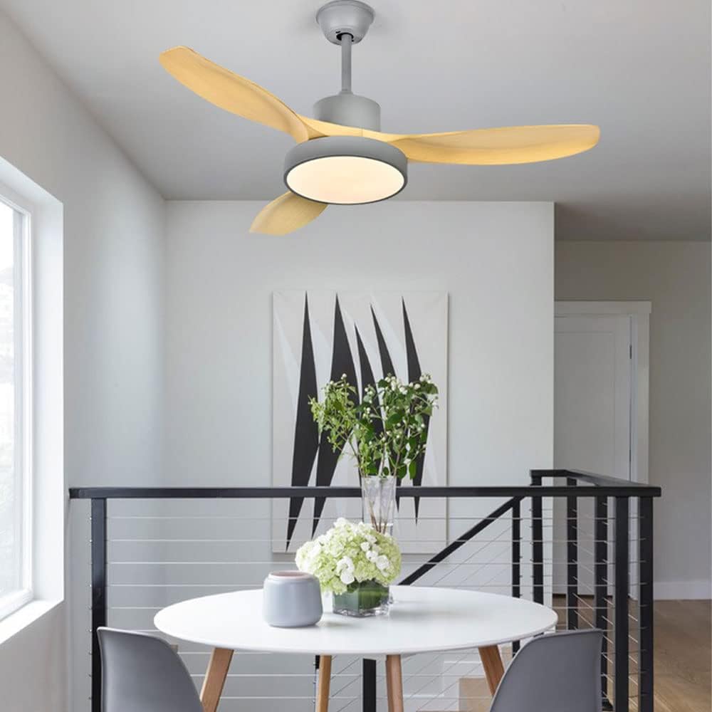 Modern Wood Ceiling Fan with Lights with Remote Indoor Smart Ceiling Fan LED 3 Color Bedroom Ceiling Fan 3-Blade 42 Inch Mute Ceiling Fan with Lights Outdoor Ceiling Fans for Patios