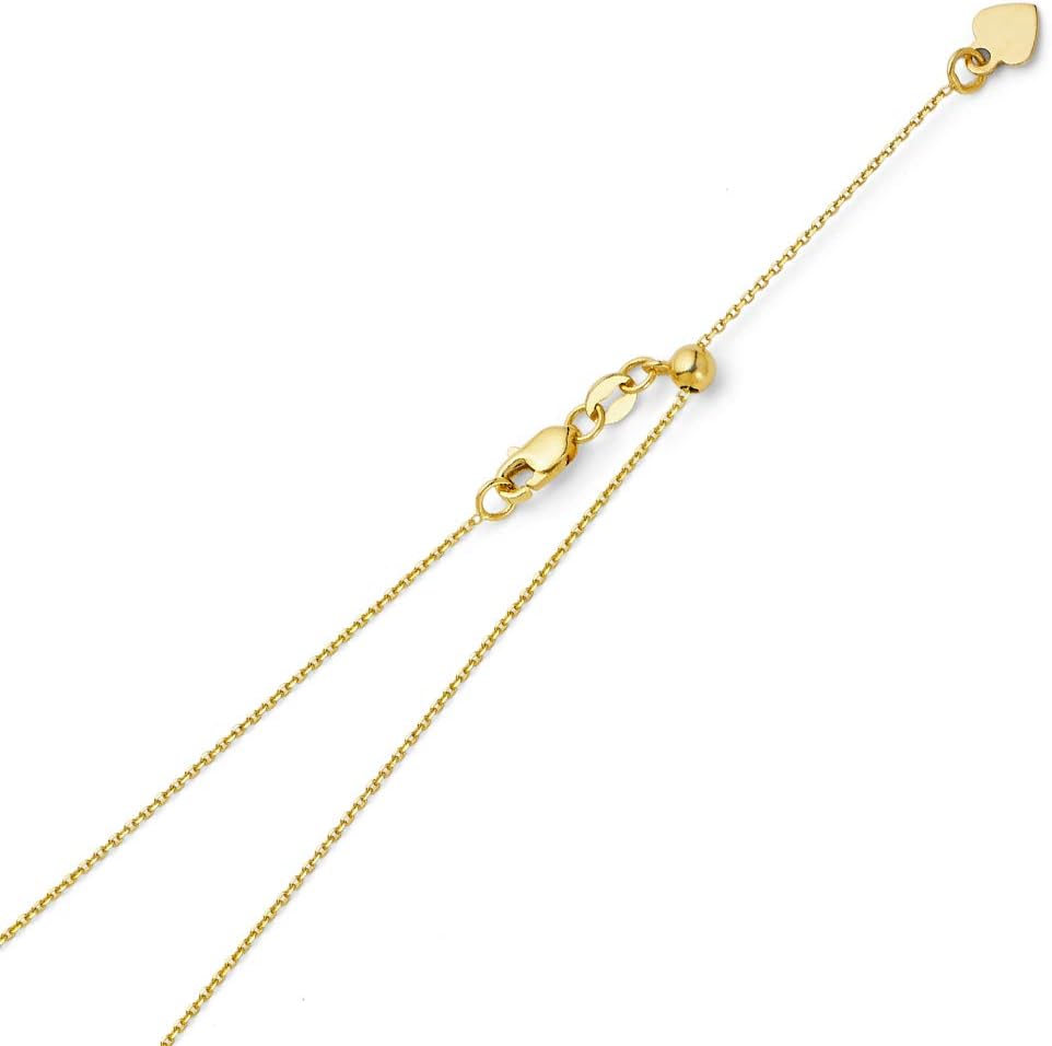 14k REAL Yellow OR White Gold Solid 1mm Cable Link Length Adjustable Chain Necklace with Lobster Claw Clasp