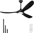 52 Inch Black Outdoor Ceiling Fans for Patios with Light, Modern Solid Wood Propeller Ceiling Fan with Remote, Energy Efficient Reversible Quiet Dc Motor for Bedroom Living Room Exterior