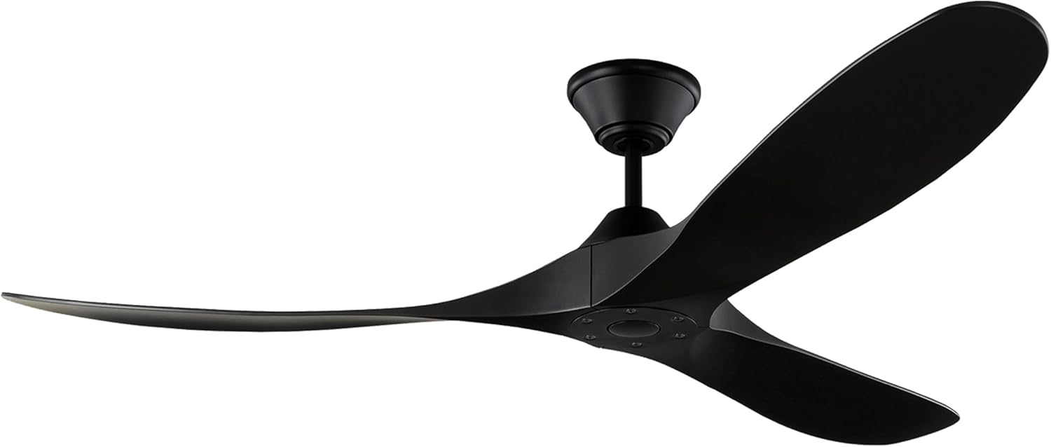 Generation Lighting 3MGMR60MBK-V2 Maverick Coastal Ceiling Fan with Remote Control, Wet Rated Indoor Outdoor Fan, High CFM with 3 Blades, 6 Speeds (Midnight Black with Midnight Black Blades, 60-Inch)