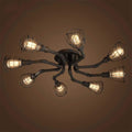 8 Lights Industrial Cage Pipe Ceiling Light-LITFAD Retro Rustic Iron Vintage Hanging Pendant Light Edison Ceiling Chandelier LED Semi-Flush Fixtures