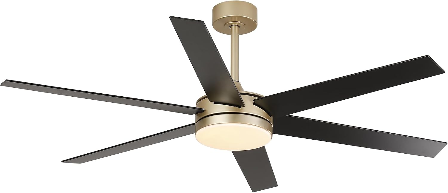 60 Inch Gold Ceiling Fan with Lights and Remote/APP, Modern Black Gold Ceiling Fan 5 Blade Fandelier for Living Room Shop, 3CCT, 6 Speeds, Timer, Quiet DC Motor Indoor Large Ceiling Fan