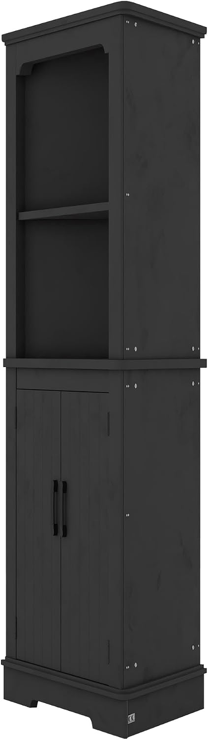 KEIKI 69.3' Corner Storage Cabinet with Round Edges, 2 Open Shelves and Door for Maximum Storage in Small Spaces, Stylish - Black