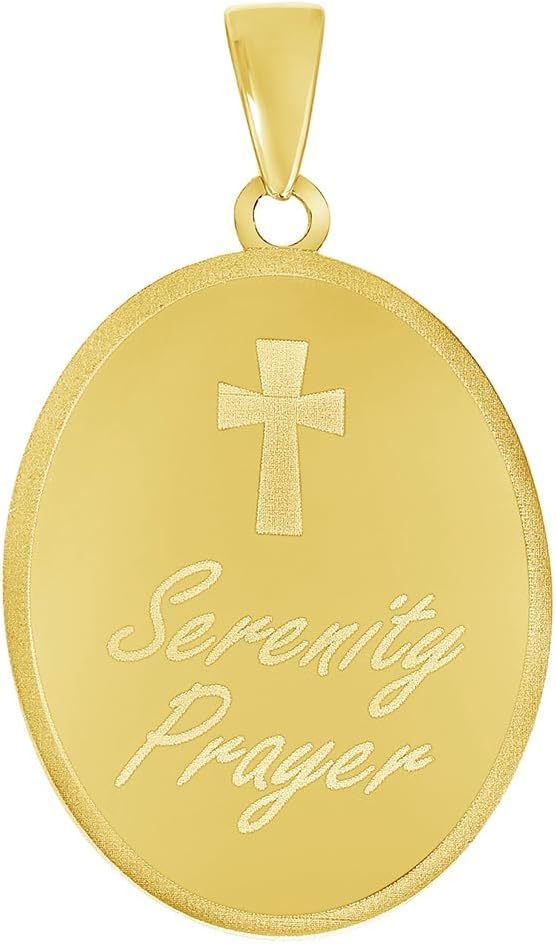 14k Yellow Gold God Grant Me the Serenity Prayer Pendant with Rolo Cable, Cuban Curb, or Figaro Chain Necklace