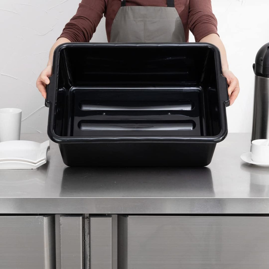 Restaurantware TUBS ONLY: RW Clean 22 Inch x 15.7 Inch Bus Tubs 12 Deep Bus Boxes - Lid Sold Separately With Handles Black Plastic Restaurant Tubs Heavy-Duty For Kitchen Organization